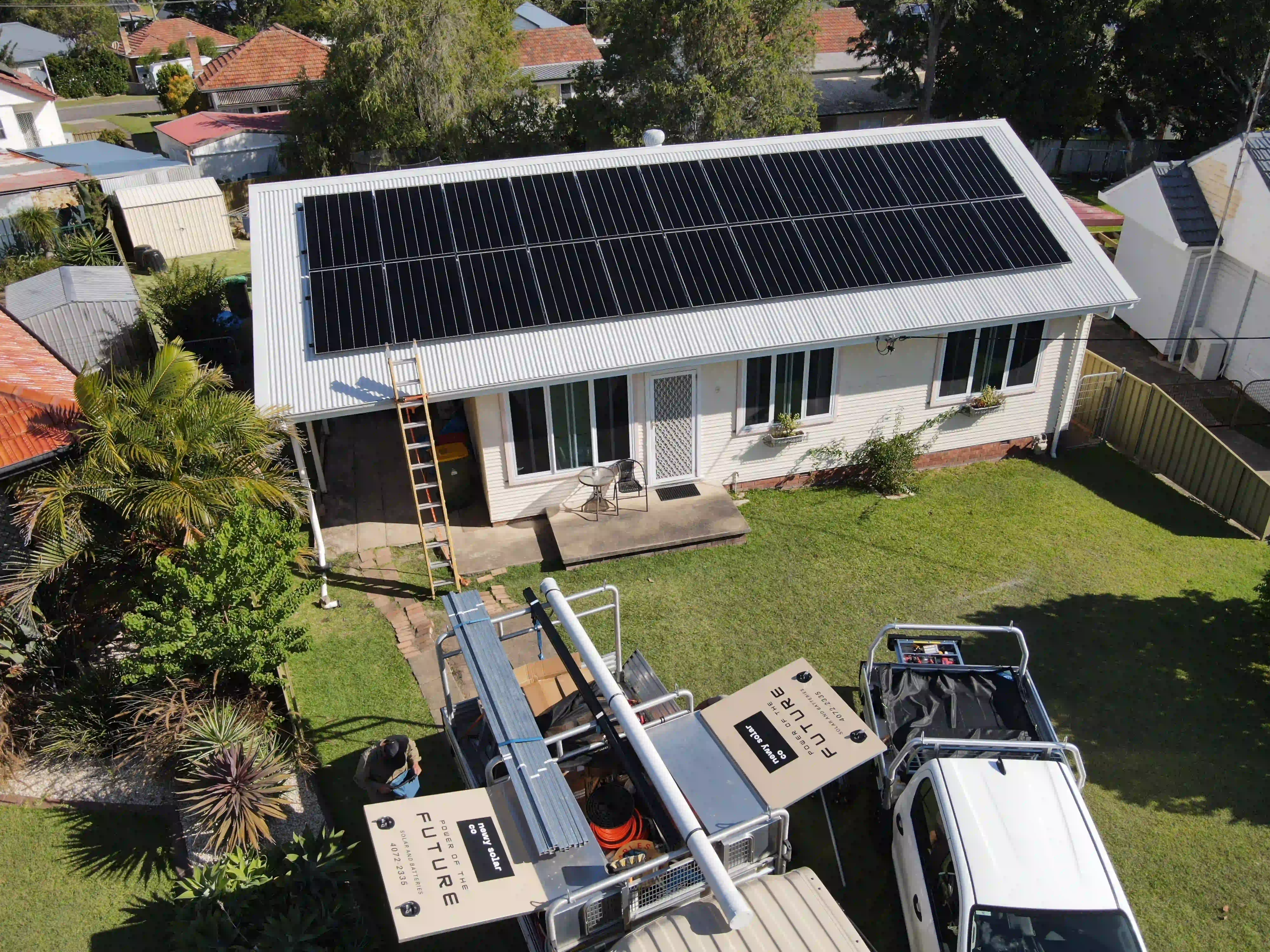 Aerial view of a solar installation on a Shortland home in Newcastle