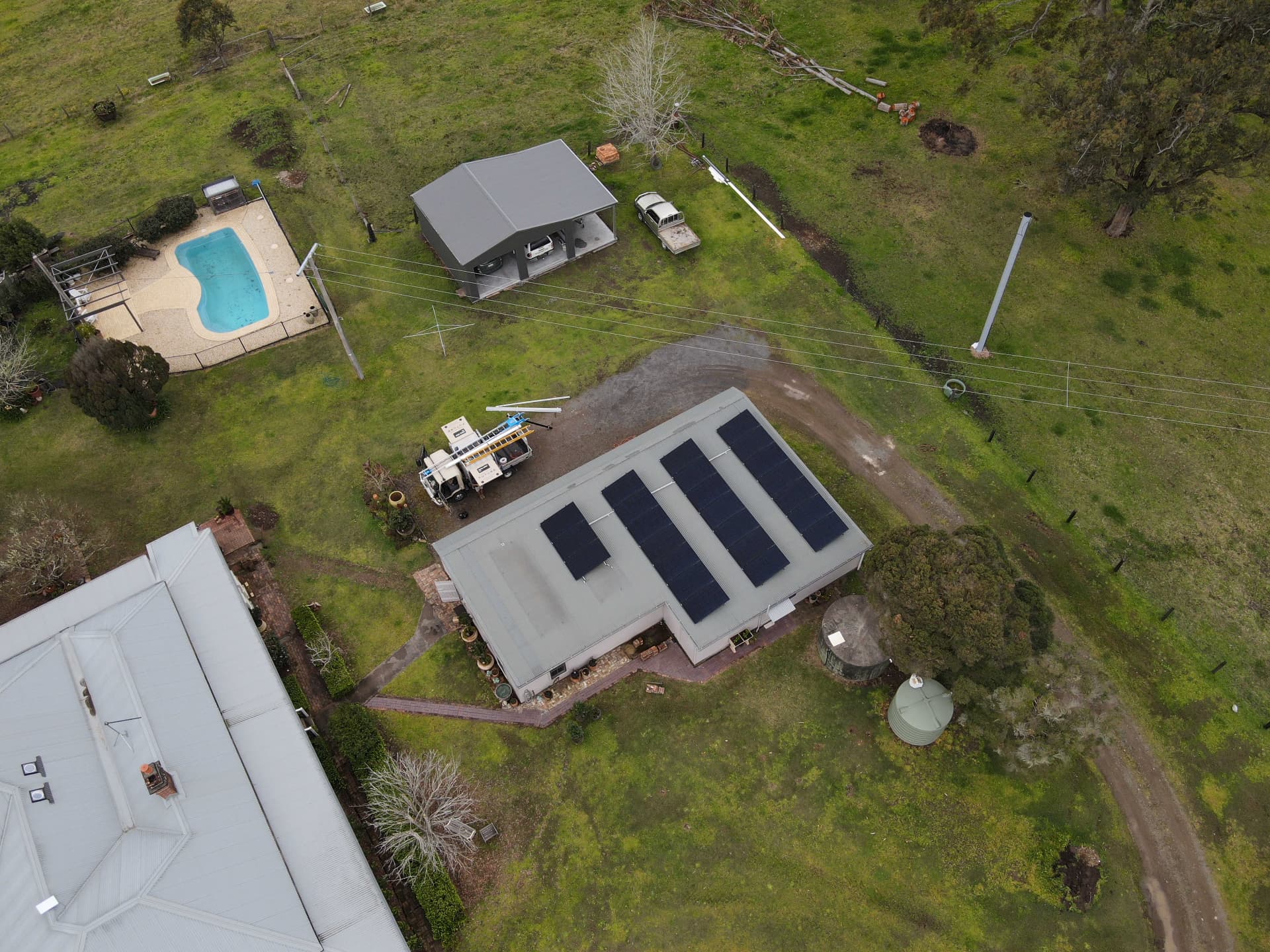Completed solar array on a rural Glen William home from above