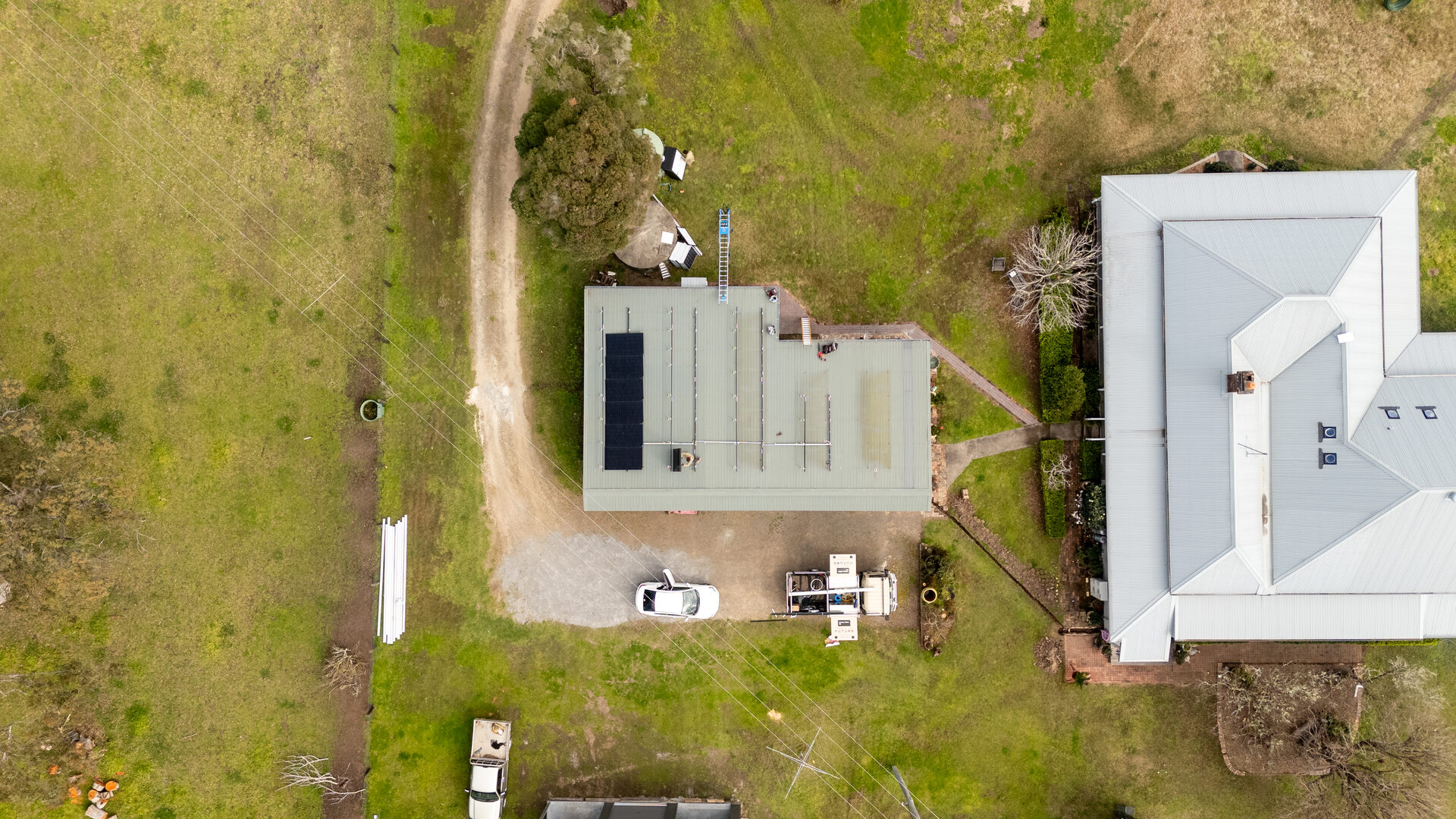 Aerial view of a large solar array installed by Newy Solar Co in the Hunter