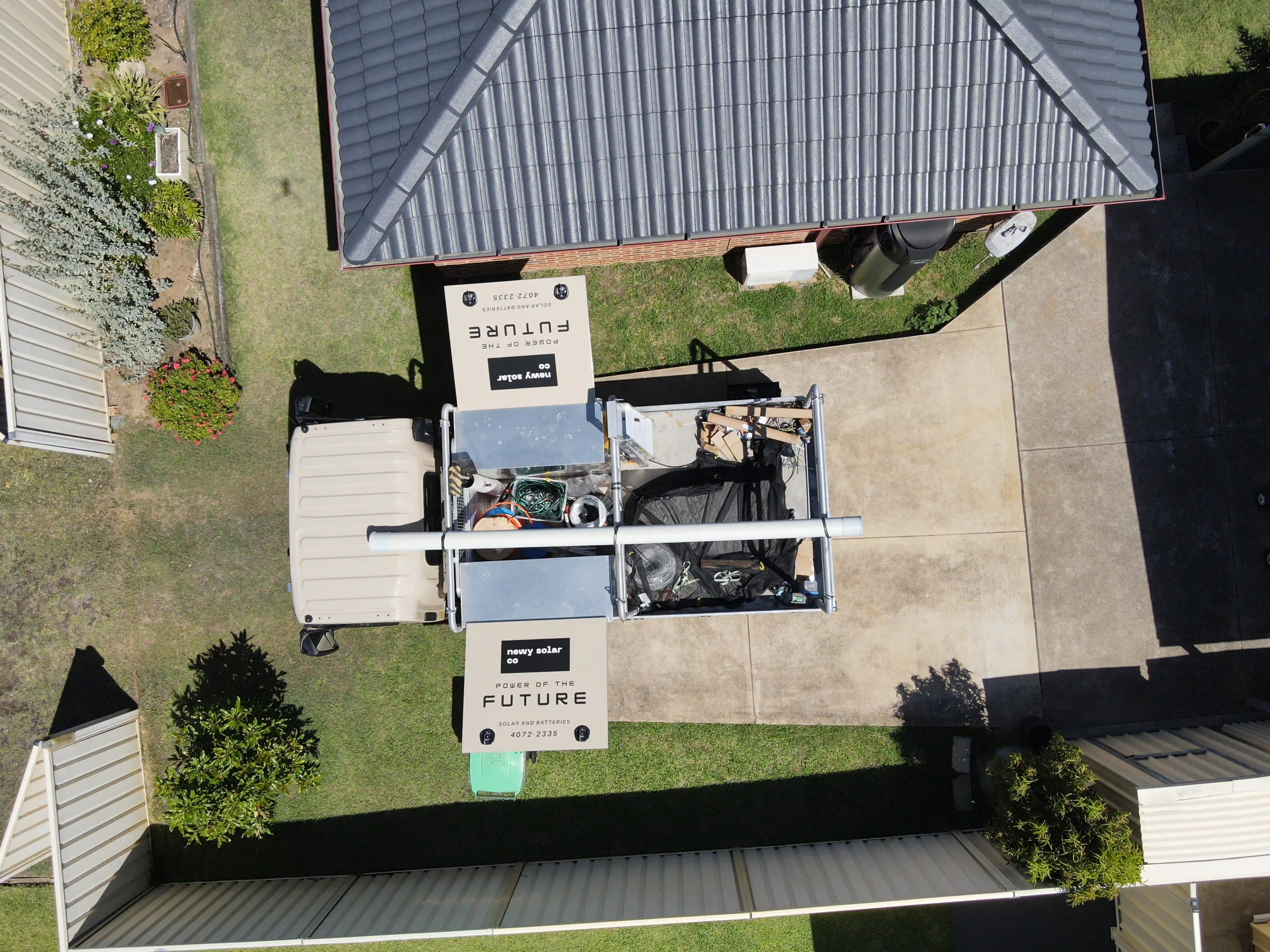 Newy Solar Co work truck parked at a Medowie solar installation