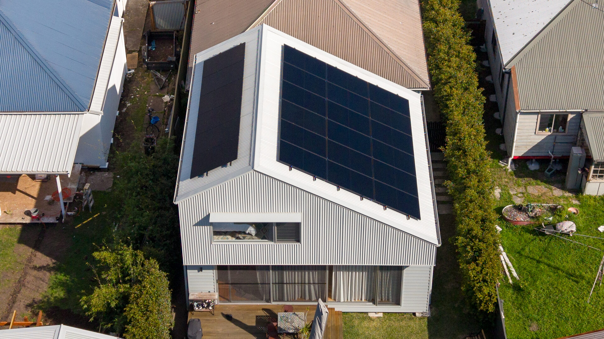 Aerial view of a solar installation on a Mayfield home