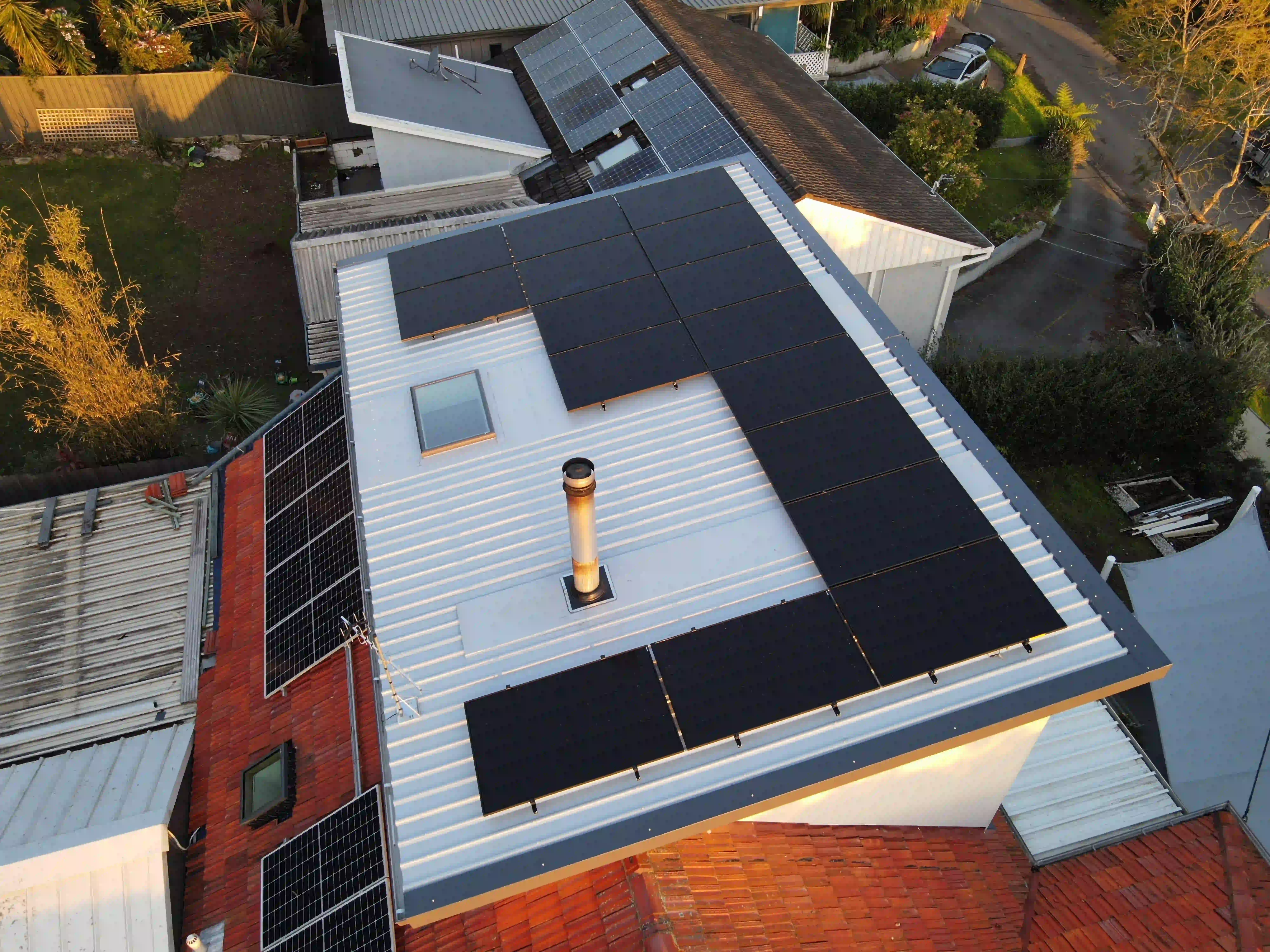 Overhead aerial of the completed Garden Suburb solar array