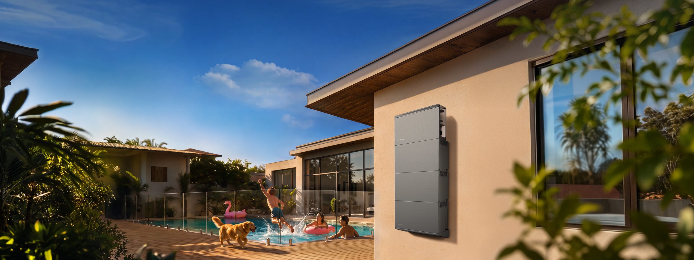 EcoFlow OCEAN 2 modular home battery installed on a house