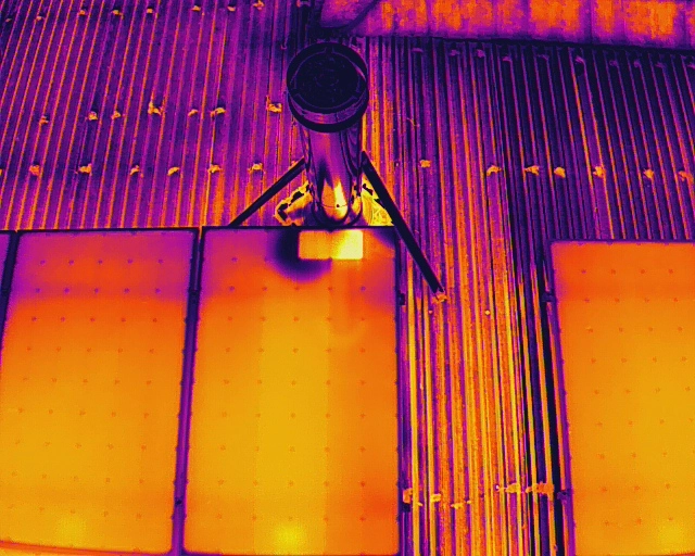 Solar FAQ's: A panel thermal imaging showing hot spots due to a shadow.