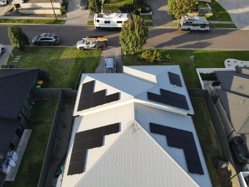 A perfect east-west solar array. Notice how the eastern side is shaded and the western side is receiving the last of the afternoon sun