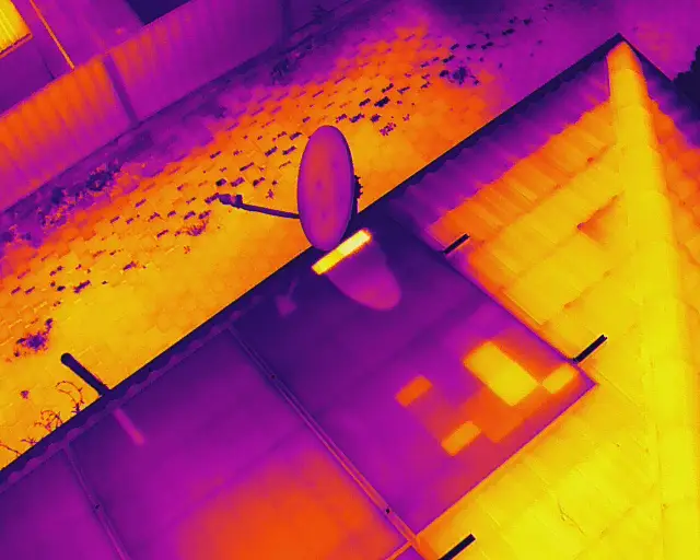 Thermal imaging showing hotspots of a solar panel