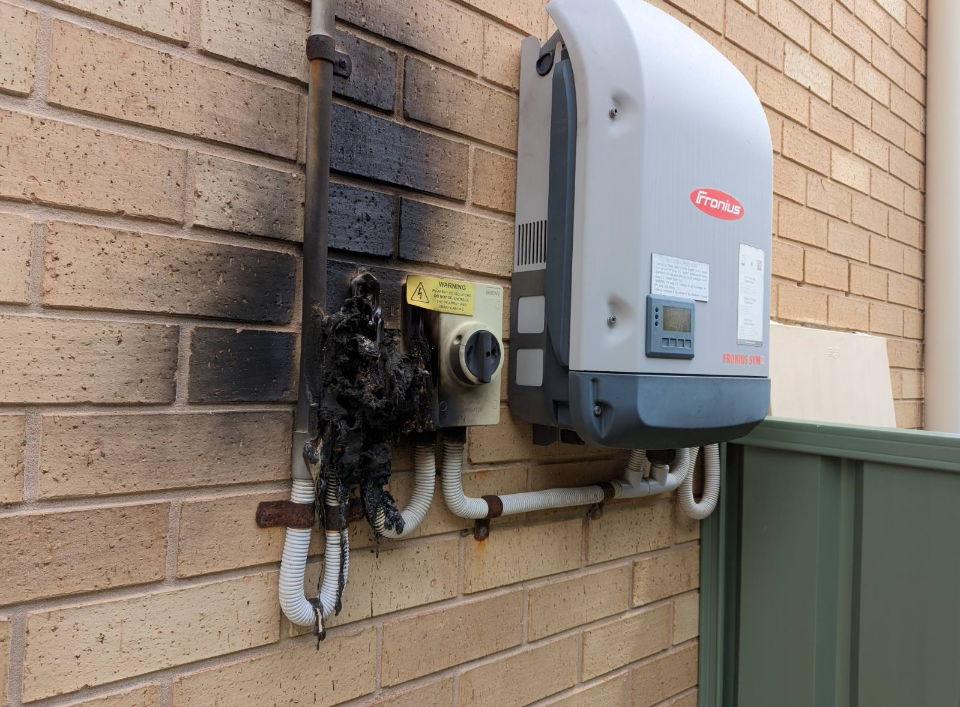 A fronius solar inverter with dc isolators that caught fire and almost burnt a house down