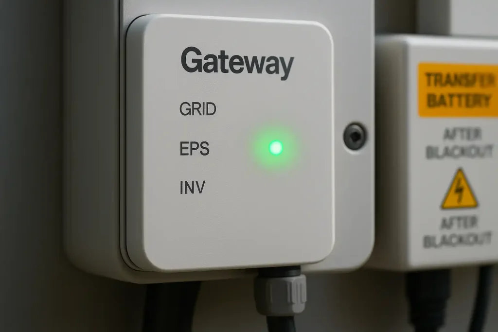 A Solar Gateway which has switched to provide emergency power backup durnig a blackout in Newcastle