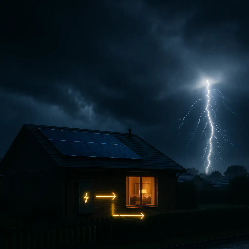 Image depicts blackout battery protection Newcastle by Newy Solar Co - the house continues to be powered from the flow of the battery into the household loads.