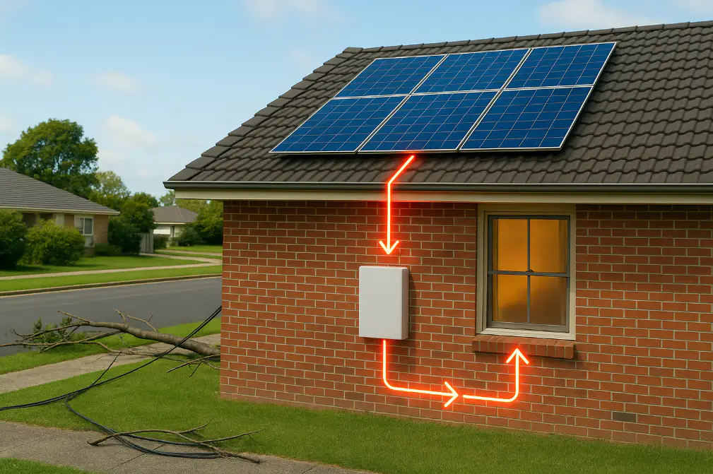 During the day, the solar panels will continue to provide power and charge the battery if you have a backup inverter system 