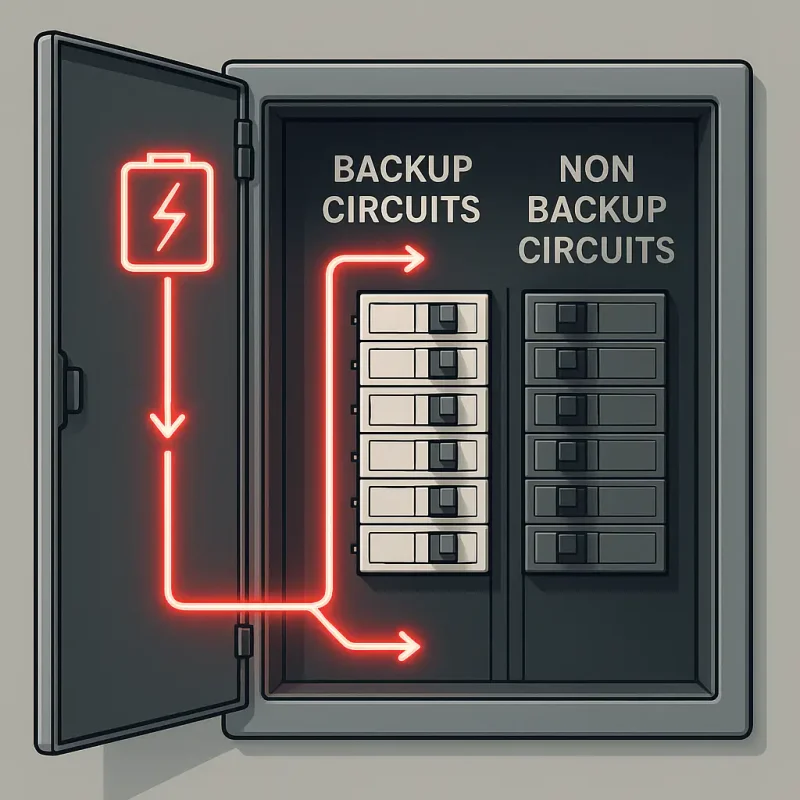 A switchboard that has backup circuits powered by a solar power battery by Newy Solar Co in Newcastle