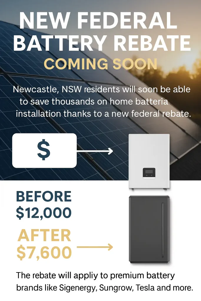 Federal Solar Battery Rebate - Newcastle Residents Save big on solar power batteries. 