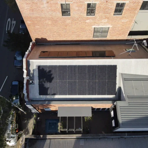 Rooftop image in Newcastle NSW with 24 * 440w Jinko solar panels and Solaredge with battery Storage - installed by local Company Newy Solar Co
