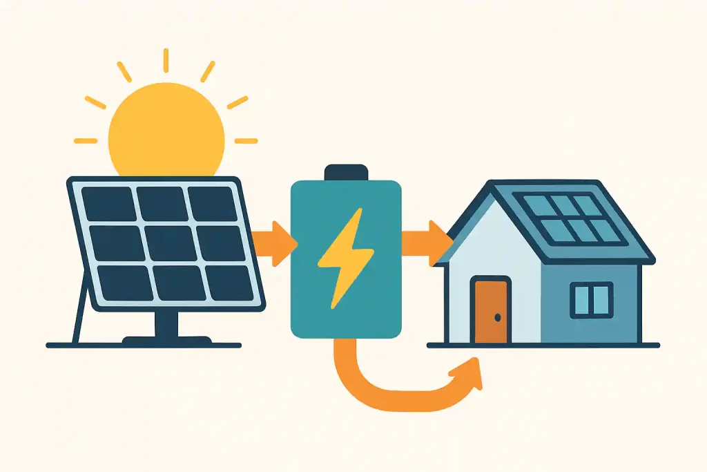 Solar battery storage in Newcastle showing a battery storing excess solar power and the home consuming it