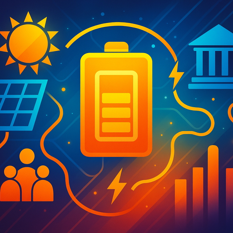 Abstract illustration representing cost savings from the federal solar battery rebate program