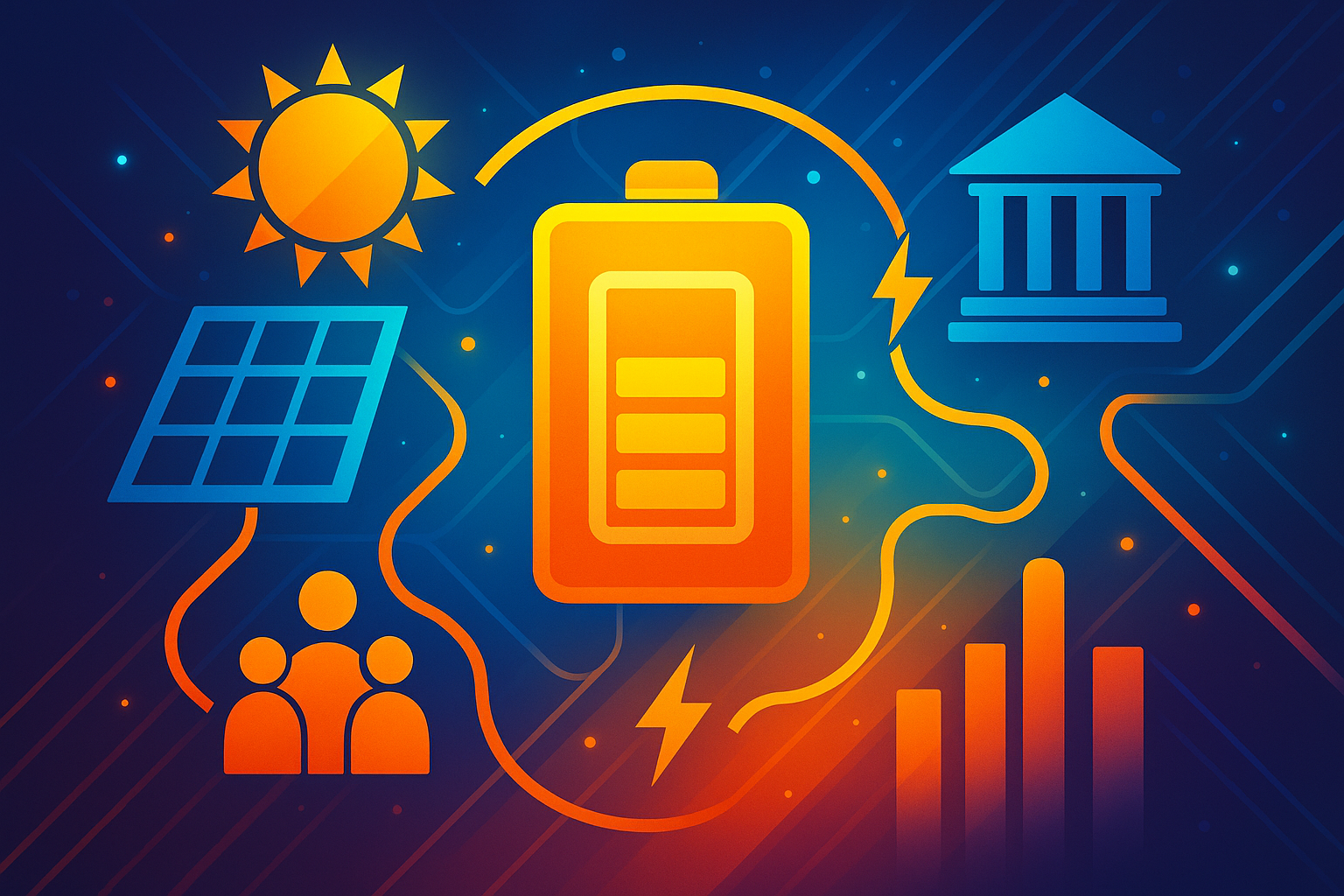 Abstract illustration representing cost savings from the federal solar battery rebate program