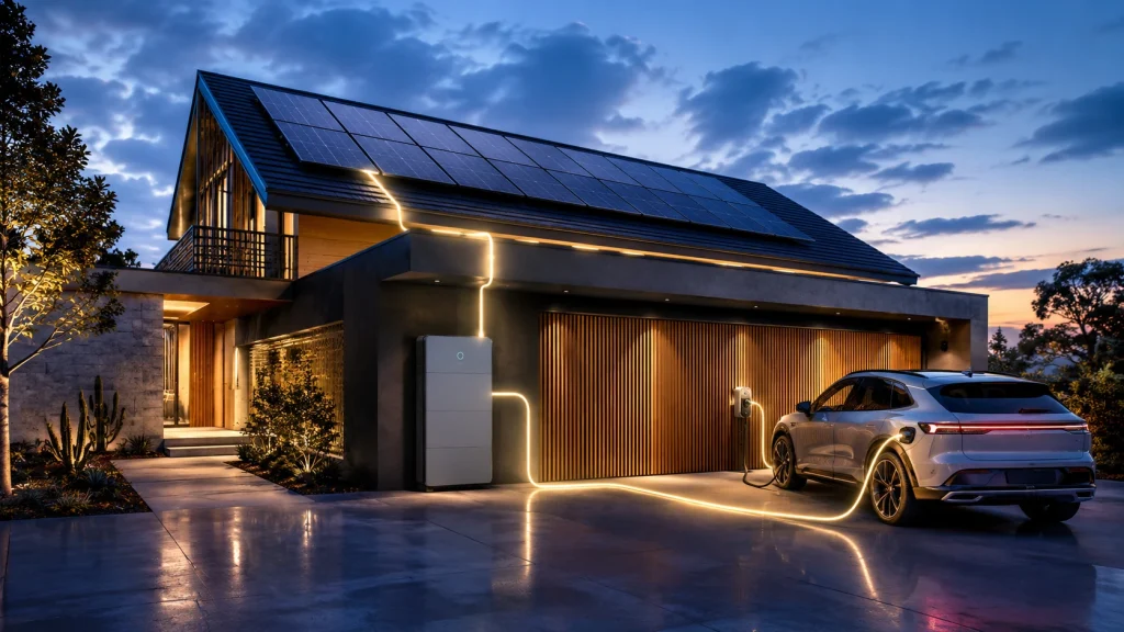 A house with solar panels in Newcastle NSW with batteries all connected to an EV charger by local company Newy Solar Co