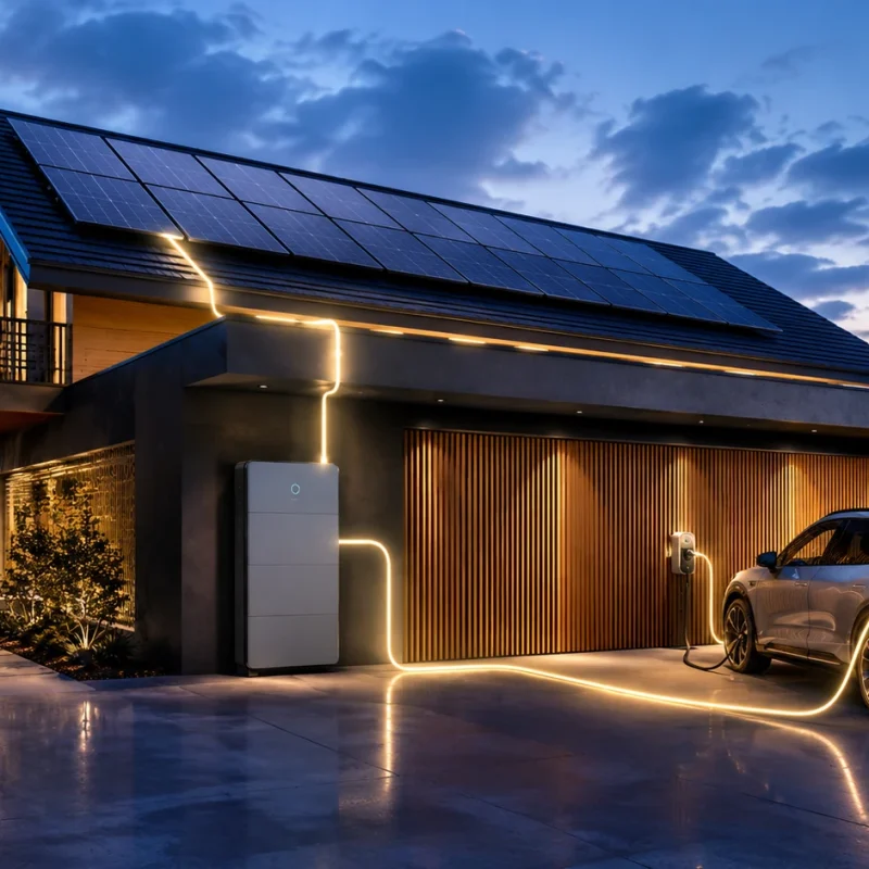 A house with solar panels in Newcastle NSW with batteries all connected to an EV charger by local company Newy Solar Co