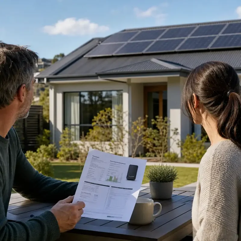 A family, reviewing the new interest free home loan for solar and battery systems in Newcastle